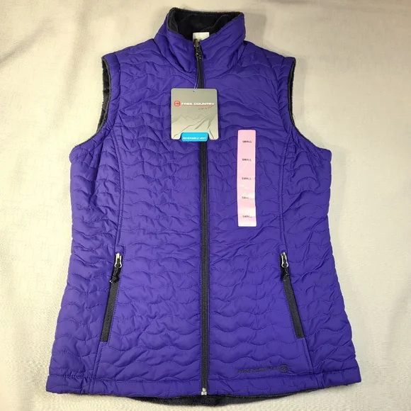 Free Country Purple Iris Reversible VEST Womens Size S Quilted Fleece Full Zip - Picture 15 of 15